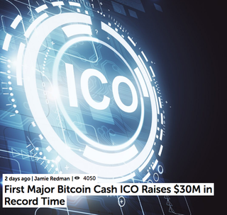 <p>On Oct. 8, 2018, the blockchain firm and mining pool Viabtc finished the first high-value initial coin offering (ICO) using the Wormhole protocol and Bitcoin Cash chain. According to exchange data, the Viabtc Token ICO raised US$3,700 per second capturing a total of $30 million in 2.2 hours.</p>
<p>Source:<br /><a href="https://news.bitcoin.com/first-major-bitcoin-cash-ico-raises-30m-in-record-time/">https://news.bitcoin.com/first-major-bitcoin-cash.../</a></p>