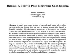<p><h4><em>"I've been working on a new electronic cash system that's fully&nbsp;peer-to-peer, with no trusted third party."</em></h4></p>
<p>The paper is available at:<br /><a href="http://www.bitcoin.org/bitcoin.pdf" target="_blank">http://www.bitcoin.org/bitcoin.pdf</a></p>

<p><em>Published by Satoshi Nakamoto on Fri 6:10pm 2008 10-31 UTC Oct 31 2008 to the <a href="http://www.metzdowd.com/pipermail/cryptography/2008-October/014810.html" target="_blank">metzdowd.com cryptography mailinglist</a>.</em></p>
<p><em>