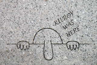 <p>Engraving of Kilroy on the National World War II Memorial in Washington, D.C.</p>
<p>According to one story, German intelligence found the phrase on captured American equipment. This led Adolf Hitler to believe that Kilroy could be the name or codename of a high-level Allied spy. At the time of the Potsdam Conference in 1945, it was rumored that Stalin found "Kilroy was here" written in the VIP bathroom, prompting him to ask his aides who Kilroy was.</p>
<p>Source:&nbsp;<a href="https://en.wikipedia.org/wiki/Kilroy_was_here" target="_blank">wikipedia.org</a></p>